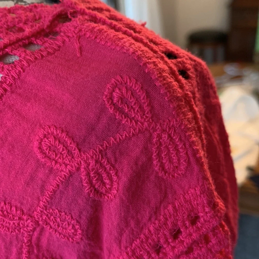 Anthropologie Crochet Lace Peasant Top in Raspberry Pink